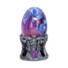 Blue Dragon Crystal Dome Ornament - Silver Base & Pink Wings A small blue dragon encased in a glass dome with ornate silver base and purple accents.
