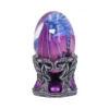 Dragon Crystal Orb Sculpture Silver Base - Blue Purple Wings A blue and purple dragon encased in a glass orb on an ornate silver vine base.