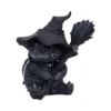 Black Dragon-Toad Figurine Resin Sculpture - Witch Hat & Broom A small black dragon-toad figurine wearing a witch hat and holding a broomstick.