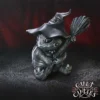 Cute Gothic Dragon Figurine Resin Statue - Black Witch Theme Cute gothic baby dragon figurine wearing a witch hat and holding a broom with a pentagram charm.