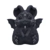 Gothic Hamster Figurine Plush Black - Horned Bat Wings Design A gothic hamster figurine with horns, bat wings, and occult symbols on its forehead.