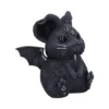 Gothic Chinchilla Figurine Black Resin With Horns And Wings A small black chubby creature with horns, bat wings, silver symbols, and a skull choker.