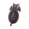 Gothic Wall Clock Resin Black Cat With Wings And Pentagram A gothic wall clock with a winged black cat and pentagram design on a dark background.