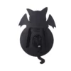 Bat Cat Wall Clock Wood Black - Quartz Movement Back View Back view of a black bat-cat shaped wall clock showing quartz mechanism and hanging bracket.