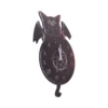 Gothic Cat Wall Clock Metal Black - Winged Pentagram Design A gothic fantasy wall clock with a winged black cat and pentagram design.