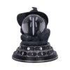 Black Cat Witch Figurine Resin Sculpture - Crystal Ball Holder Black cat figurine wearing a witch hat holding a clear crystal ball on a silver-decorated base.