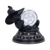 Black Cat Witch Figurine Resin Statue - Crystal Ball Pentagram Black cat figurine wearing a witch hat holding a crystal ball with a pentagram.