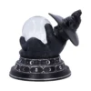 Black Cat Figurine Resin Decor Black With Hat And Crystal Ball Black cat figurine wearing a witch hat and holding a crystal ball on a moon-themed base.