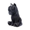 Gothic Unicorn Figurine Resin Black Silver Horn And Skull Details A black gothic unicorn figurine with silver mane, horn, and small skull and pentagram details.