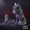 Cult Cuties Gothic Unicorn Figurines Black - Silver Horn Details Two black gothic unicorn figurines with silver horns and skull details against a dark smoky background.