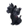 Two-Headed Dog Sculpture Resin Black - Gothic Silver Accents A black two-headed dog sculpture with silver gothic symbols and large glossy eyes.