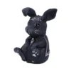 Gothic Black Rabbit Figurine Statue - Pentagram And Ankh Charm A black gothic rabbit figurine with a cape, pentagram, crescent moon, and ankh pendant.