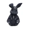 Gothic Rabbit Figurine Resin Sculpture Black With Pentagram Charm A gothic black rabbit figurine with silver pentagram, fangs, and ankh necklace.