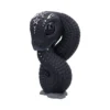 Mystic Serpent Sculpture Resin Black - Celestial Symbol Design A black sculpted serpent with glossy eyes and white mystical symbols on its head.