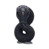 Black Serpent Sculpture Resin Figurine - Occult Symbol Design A black coiled snake sculpture with white occult symbols and a rocky gray base.