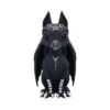 Dragon Raven Figurine Resin Sculpture Black - Occult Symbols A black dragon-raven figurine with silver occult symbols and folded wings on a dark surface.