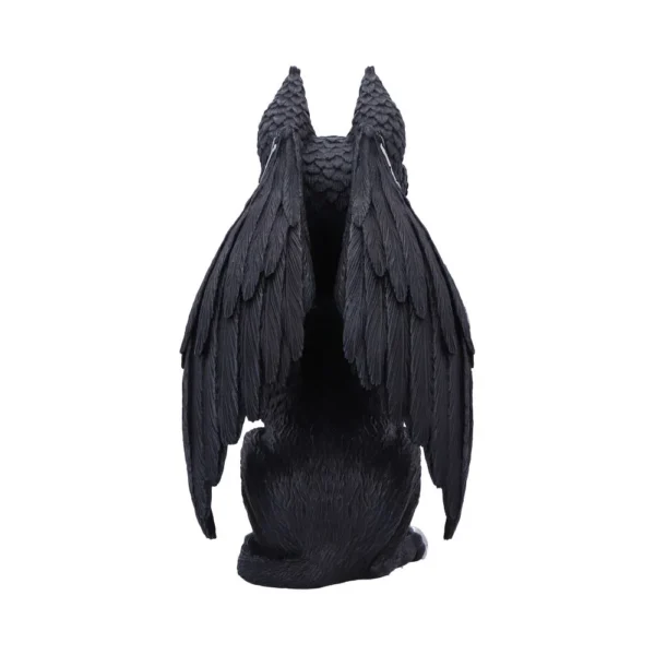 Mythical Cat-Bird Hybrid Sculpture - Dark Winged Guardian A dark winged cat-bird hybrid sculpture with feathered wings, fur texture, and reptilian scales.