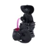 Black Cat Witch Sculpture Resin Figurine - Pink Potion Cauldron Two black cats brewing a pink potion in a cauldron with witchy hats and books.