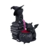 Black Cat Wizard Resin Sculpture - Gothic Magic Cauldron Scene Two black cats practicing magic with a bubbling cauldron, spellbooks, and glowing potion stream.