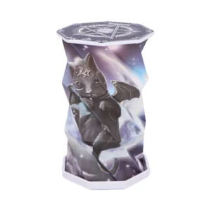 Black Cat Wizard Collapsible Stool - Cosmic Fantasy Design A collapsible stool featuring a black wizard cat design with cosmic and mystical symbols.