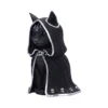 Black Cat Figurine Resin Statue - Silver Cloak With Skulls A black cat figurine in a silver-trimmed cloak with skull details and mystical symbols.