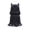 Black Cat Figurine Resin Sculpture - Cloaked Gothic Design A black-cloaked cat figurine with skull trim and a curled tail, gothic decorative sculpture.