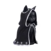 Black Cat Figurine Resin Sculpture - Silver Cloak With Skulls A black cat figurine wearing a silver-trimmed cloak adorned with skulls and mystical symbols.