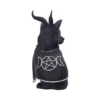 Gothic Corgi Figurine Statue Black Resin With Silver Pentagram Black gothic corgi figurine with horns and silver pentagram cloak symbol on its back.