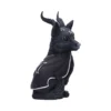 Black Horned Wolf Figurine Resin Sculpture - Occult Symbols Black horned wolf figurine with occult symbols and a black cape featuring white crescent moons.