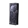 Fantasy Dragon Wallet Synthetic Leather Black - Gothic Moon Design A black fantasy wallet with a silver dragon and gothic moon design on synthetic leather.