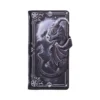 Dragon Wallet Faux Leather Black Silver - Moon Gothic Design A black and silver wallet featuring a detailed dragon with a full moon and ornate gothic border.