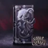Black Dragon Phone Wallet Case - Gothic Moonlit Design A gothic phone wallet with a small black dragon design under a glowing moon.
