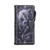 Gothic Black Cat Wallet Case - Winged Design With Silver Frame Gothic fantasy wallet with winged black cat, pentagram, crescent moons, and ornate silver border.