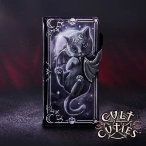 Black Cat Gothic Phone Case - Silver Frame Moonlit Design A black cat with bat wings framed in silver gothic design under a moonlit night sky.