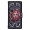 Gothic Wallet Synthetic Leather Black - Red Dragon and Skull A red dragon wrapped around a skull on a black gothic wallet with ornate silver designs.