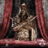 Ezio Auditore Bronze Statue - Hooded Assassin With Blades Assassin's Creed Ezio Bronze. Auditore statue with crossed hidden blades on red velvet, Assassin’s Creed collectible.