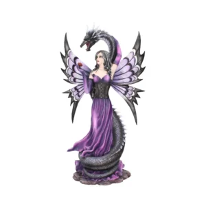 Dragon Woman Fantasy Art Print Purple Gown - Mythic Wings A woman fused with a dragon spirit, wearing a purple gown with dark butterfly-like wings.