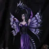Gothic Fantasy Woman Canvas Art - Purple Dragon Wings Elegance A gothic fantasy woman with dragon wings and a red rose beside a protective dark dragon.