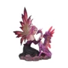 A pink-haired fairy kneeling beside a small pink dragon on a rocky base figurine.