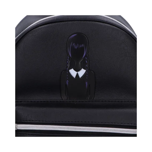 Black Leather Backpack - Minimalist Girl With Braided Hair A black leather backpack featuring a minimalist illustration of a girl with braided hair and white collar.