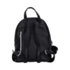 Black Faux Leather Backpack With Silver Zippers And Pom-Pom A sleek black faux leather backpack with silver zippers and pom-pom keychain The-Hidden-Hatch