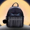 Black Faux Leather Mini Backpack - Bat Wing Moonlit Design Black faux leather bat-wing mini backpack with moonlit background and silver zipper. The-Hidden-Hatch