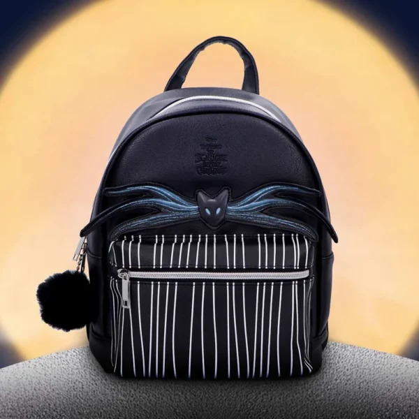 Black Faux Leather Mini Backpack - Bat Wing Moonlit Design Black faux leather bat-wing mini backpack with moonlit background and silver zipper. The-Hidden-Hatch