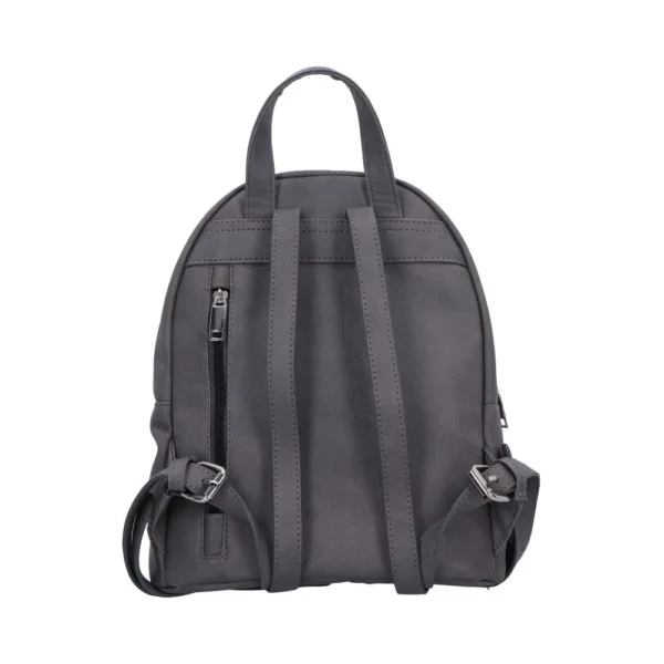 Minimalist Leather Backpack Dark Gray - Silver Zipper Pocket A dark gray leather minimalist backpack with silver zippers and adjustable straps The-Hidden-Hatch