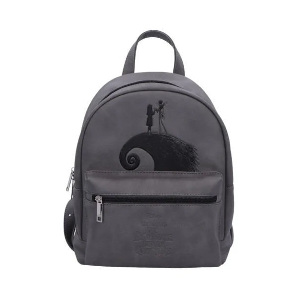 Nightmare Before Christmas Faux Leather Backpack - Dark Gray Dark gray faux-leather mini backpack with embossed Jack and Sally design from The Nightmare Before Christmas The-Hidden-Hatch