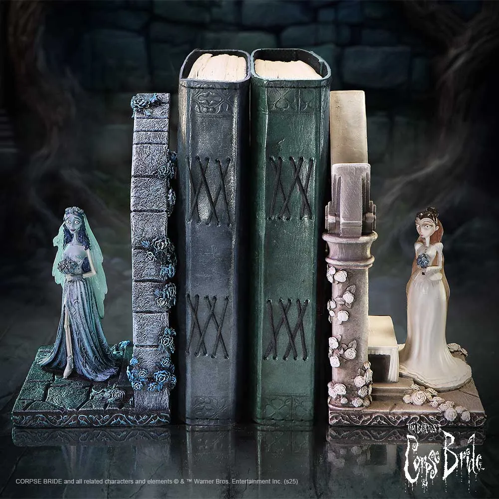 15 Gift Ideas for Book Lovers They'll Keep 2 Gift ideas for book lovers. Corpse Bride Gothic Resin Bookends Set Blue Green Contrasthidden Hatch
