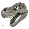 Tyrannosaurus Rex Skull Replica Fossil - Earthy Toned Detail A realistic Tyrannosaurus rex skull replica showing detailed teeth and fossilized bone texture.