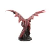 Red Dragon Figurine Resin Sculpture - Outstretched Wings Display A detailed red dragon figurine with outstretched wings perched on a rocky volcanic-style base.