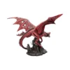 Red Dragon Figurine Resin Model - Tattered Wings on Volcanic Base A detailed red dragon figurine perched on rocky volcanic base with outstretched tattered wings.