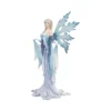 Winter Fairy Figurine Resin Sculpture Blue White Flowing Gown An elegant blue and white winter fairy figurine with translucent leaf-shaped wings and flowing gown.